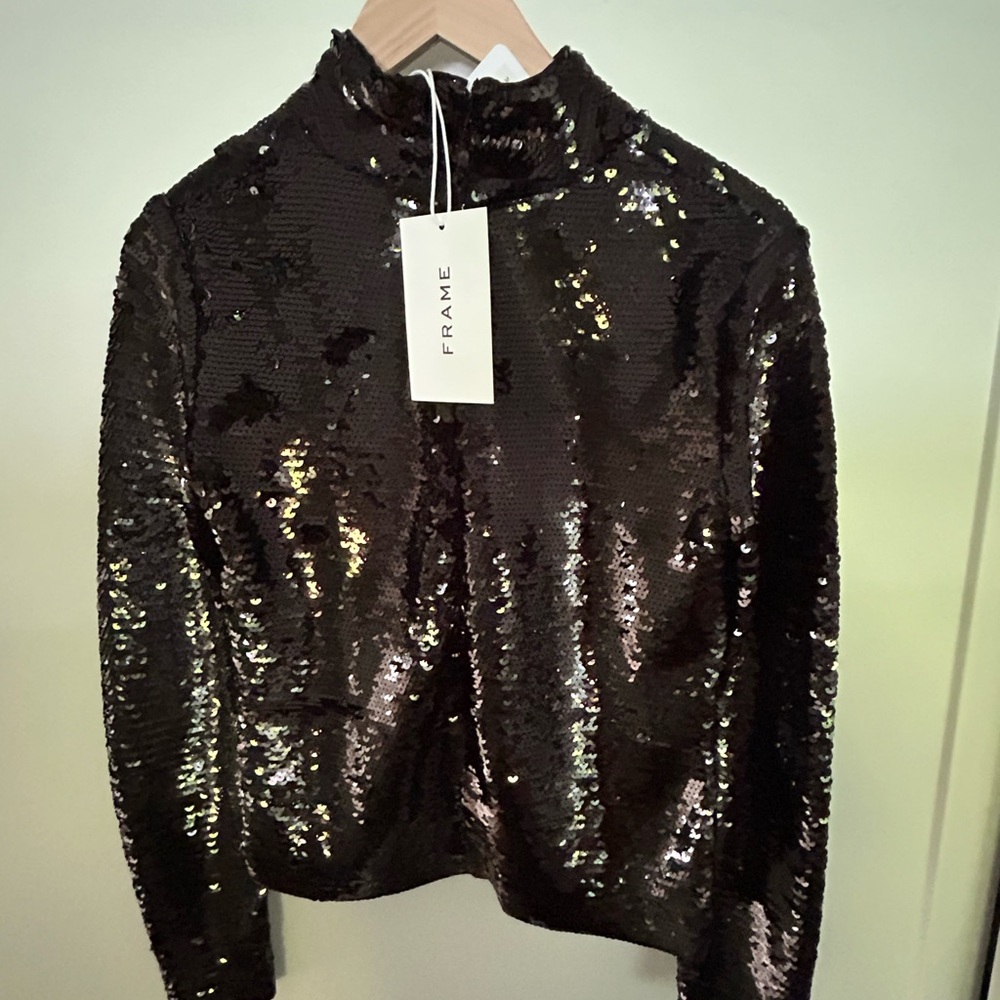 Frame Denim Black Sequin Top